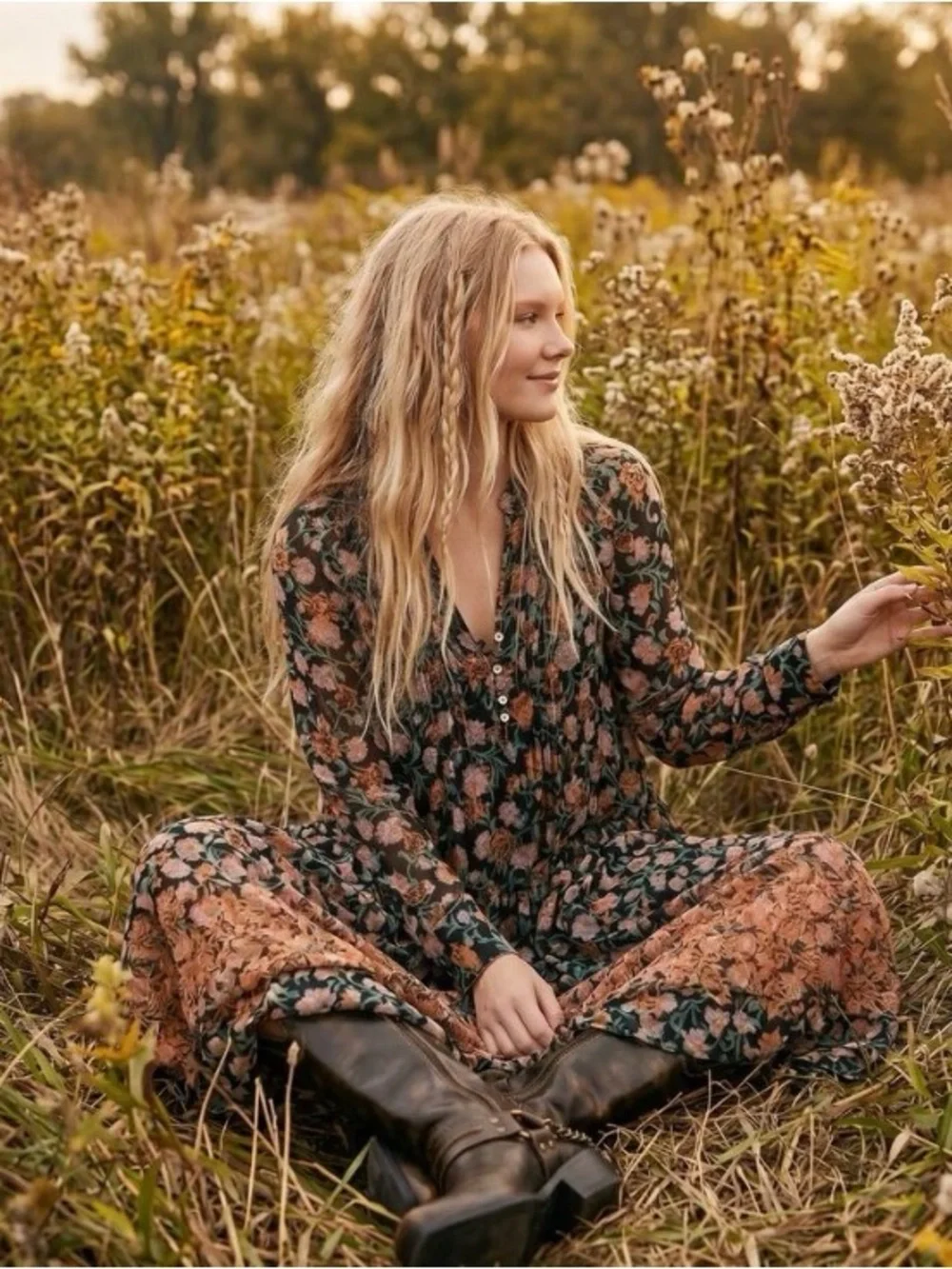 Free People Dress Women’s XS See It Through Floral Boho Prairie Maxi